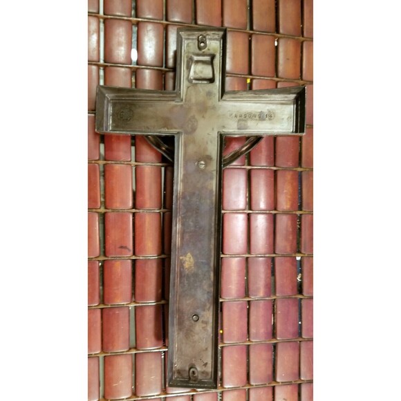 Vintage Parsons Curved Bronze Crucifix Casket Topper  14"x8" - Picture 3 of 3